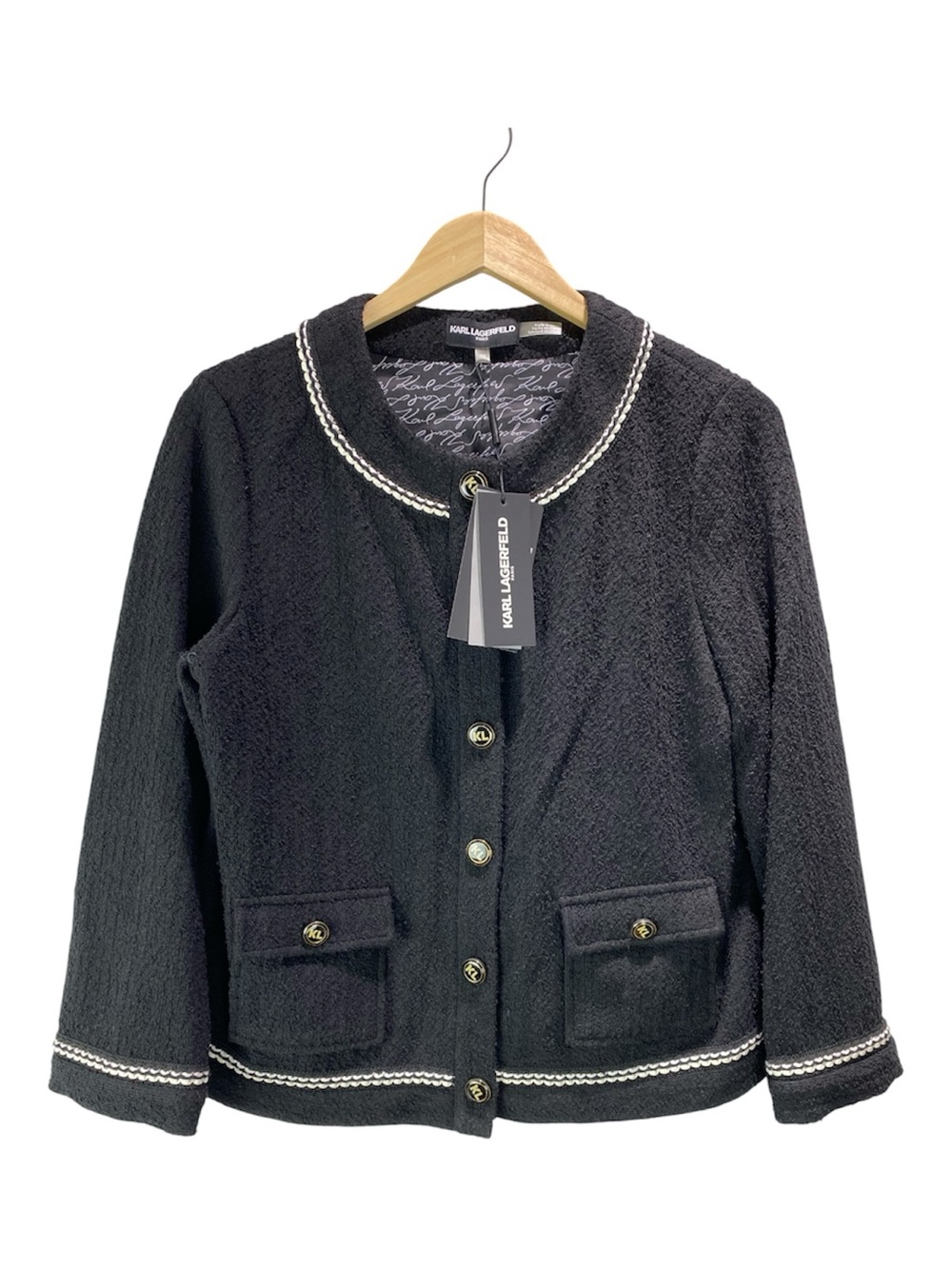 New Karl Lagerfeld Paris Textured Blazer Size 10 Black Tweed Classic Office